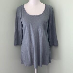 Aventura gray 3/4 sleeve pocket sheer back top
